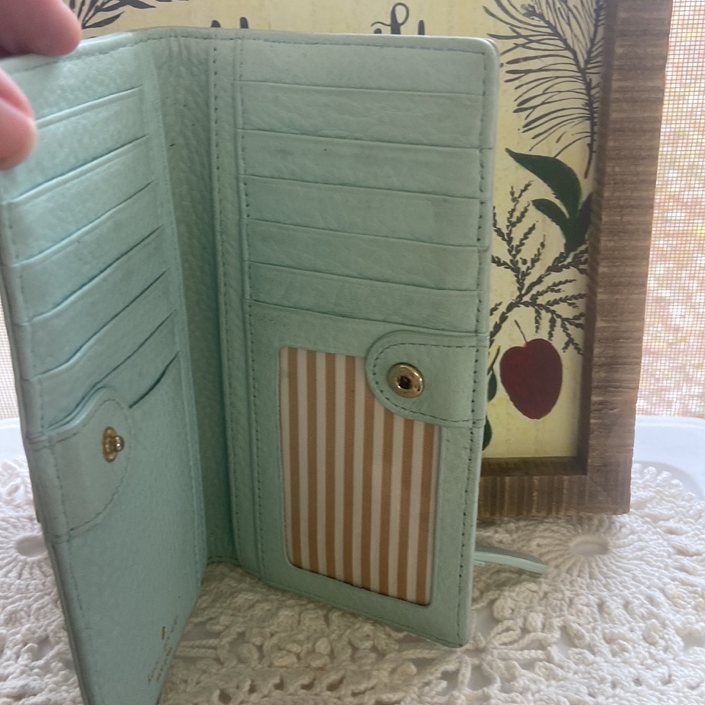 Kate Spade Robins Egg Blue Pebbled Leather Wallet Gold Trim Nice! Come see! - Picture 6 of 11